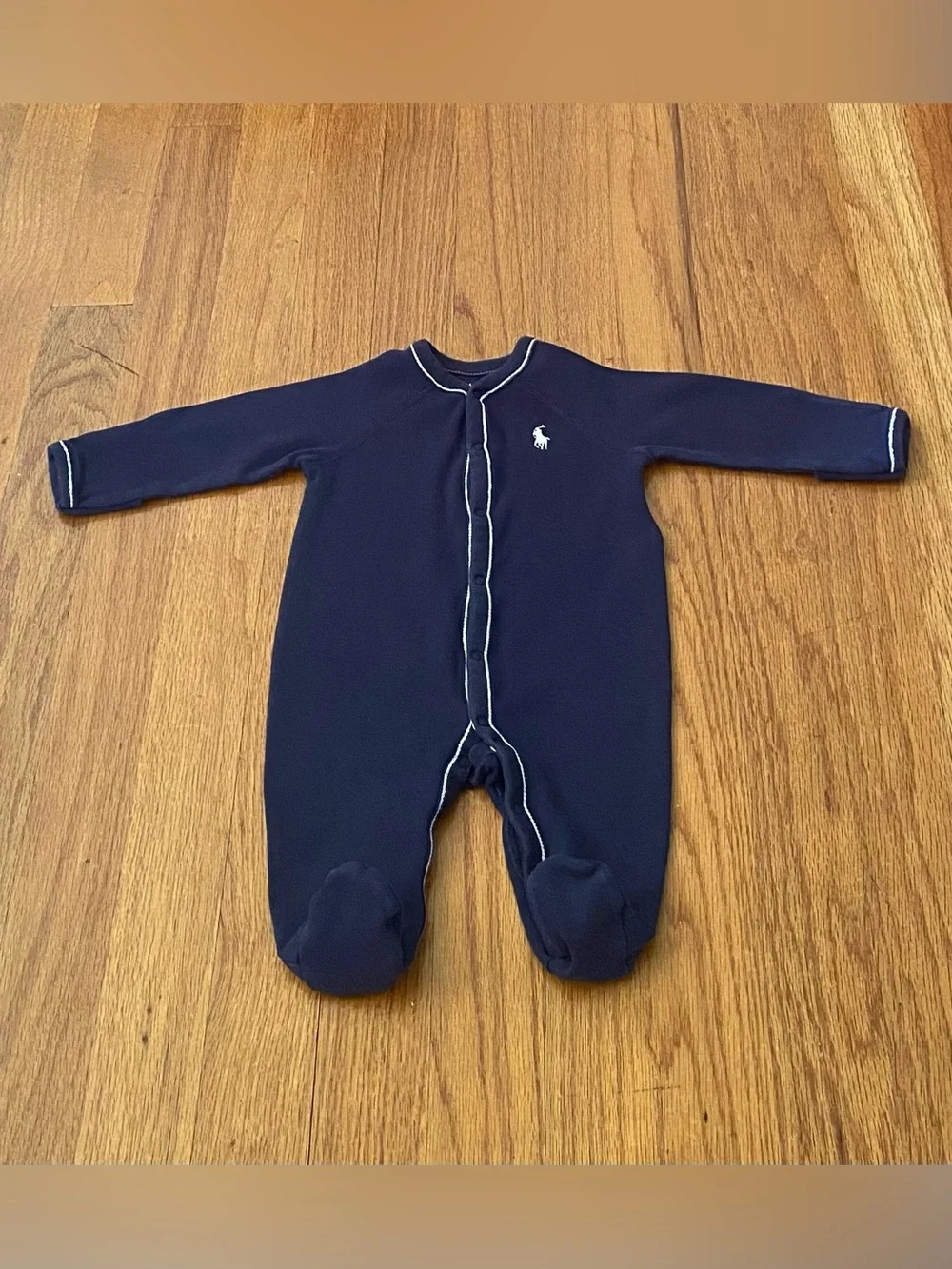 Ralph Lauren Navy & Light Gray Baby Footed One-Piece Set